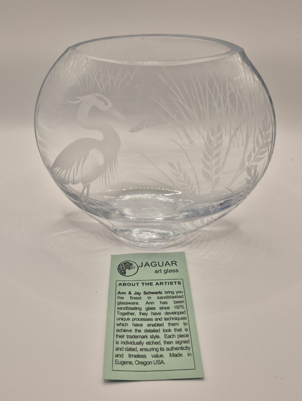 Etched Heron Glass Bowl - Clear